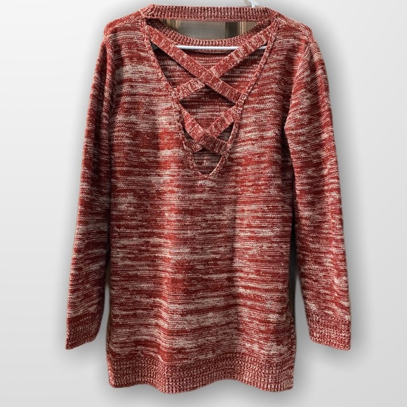 Stitch Fix Red Criss Cross Open Back Knit Sweater - Picture 3 of 8